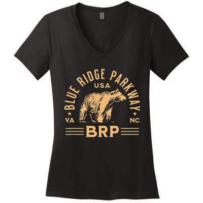 Blue Ridge Parkway BRP North Carolina Virginia Bear Design Women's V-Neck T-Shirt