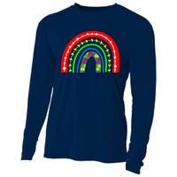 Boho Rainbow Puzzle Piece Autism Awareness Autistic Love Cooling Performance Long Sleeve Crew