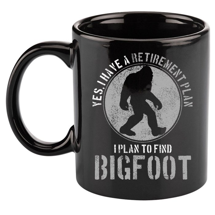 Bigfoot Retirement Plan Funny Retired Sasquatch Hunter Gift 11oz C Handle Ceramic Mug