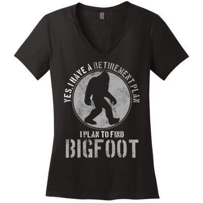 Bigfoot Retirement Plan Funny Retired Sasquatch Hunter Gift Women's V-Neck T-Shirt