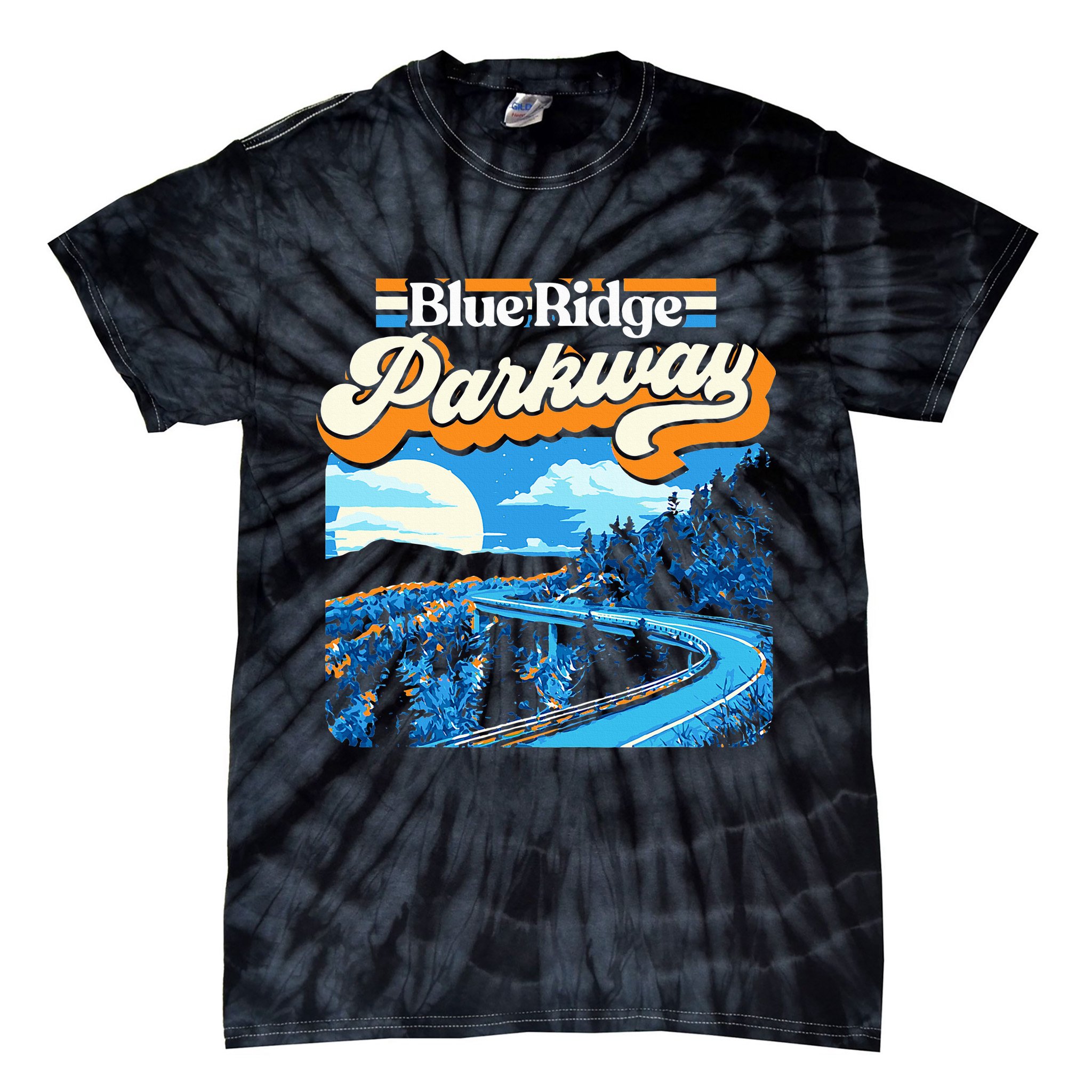 Blue Ridge Parkway Vintage Night Moon & Stars Graphic Tie-Dye T-Shirt