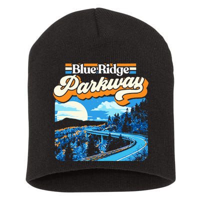 Blue Ridge Parkway Vintage Night Moon & Stars Graphic Short Acrylic Beanie