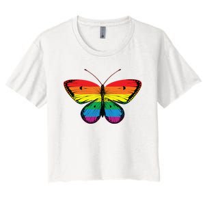 Butterfly Rainbow Print Rainbow Butterfly Women's Crop Top Tee