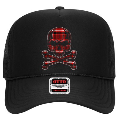 Buffalo Red Plaid Merry Christmas Skull Crossbones Trucker Hat