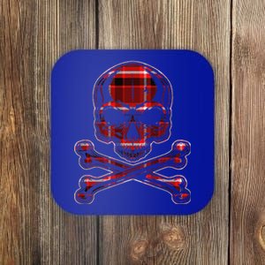 Buffalo Red Plaid Merry Christmas Skull Crossbones Coaster