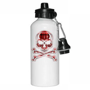 Buffalo Red Plaid Merry Christmas Skull Crossbones Aluminum Water Bottle