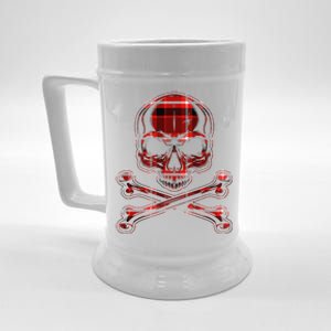 Buffalo Red Plaid Merry Christmas Skull Crossbones Beer Stein