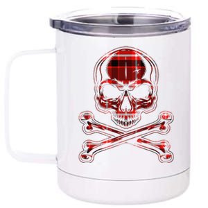 Buffalo Red Plaid Merry Christmas Skull Crossbones 12 oz Stainless Steel Tumbler Cup