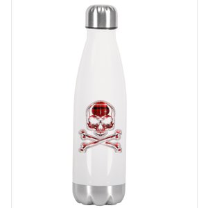 Buffalo Red Plaid Merry Christmas Skull Crossbones Stainless Steel Insulated Water Bottle