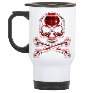 Buffalo Red Plaid Merry Christmas Skull Crossbones Stainless Steel Travel Mug