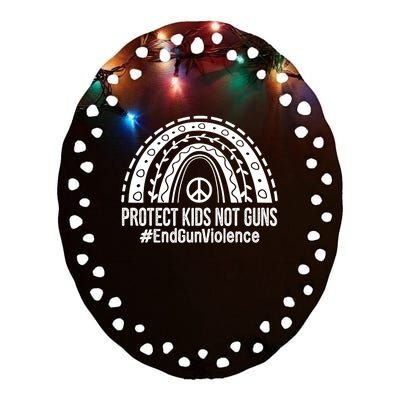 Boho Rainbow Protect Kids Not Guns End Gun Violence Orange Ceramic Oval Ornament