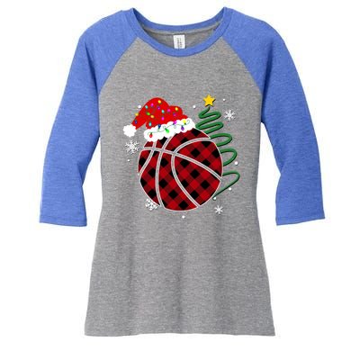 Buffalo Red Plaid Basketball Christmas Player Sport Xmas Gift Women's Tri-Blend 3/4-Sleeve Raglan Shirt