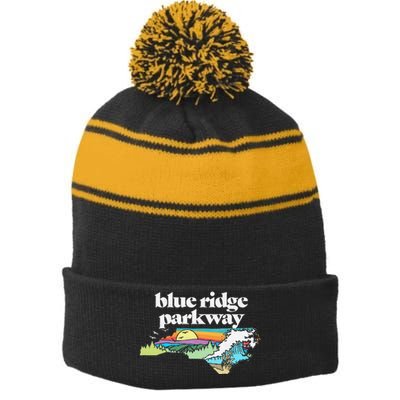 Blue Ridge Parkway North Carolinaretro Nature Stripe Pom Pom Beanie