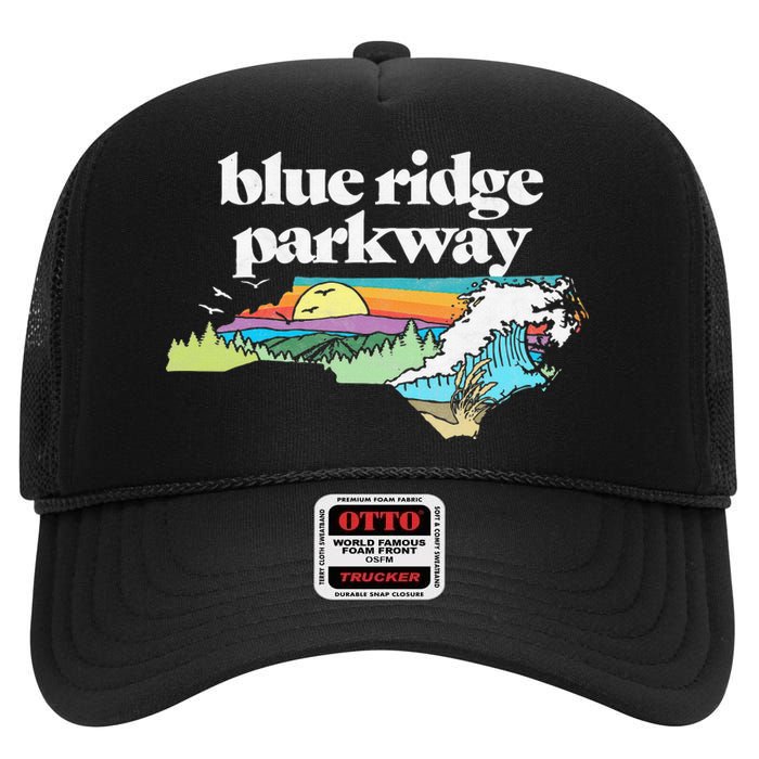 Blue Ridge Parkway North Carolinaretro Nature High Crown Mesh Back Trucker Hat