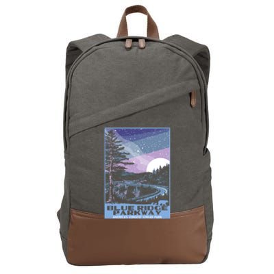 Blue Ridge Parkway At Night Wpa Style Vintage Stars And Moon Gift Cotton Canvas Backpack