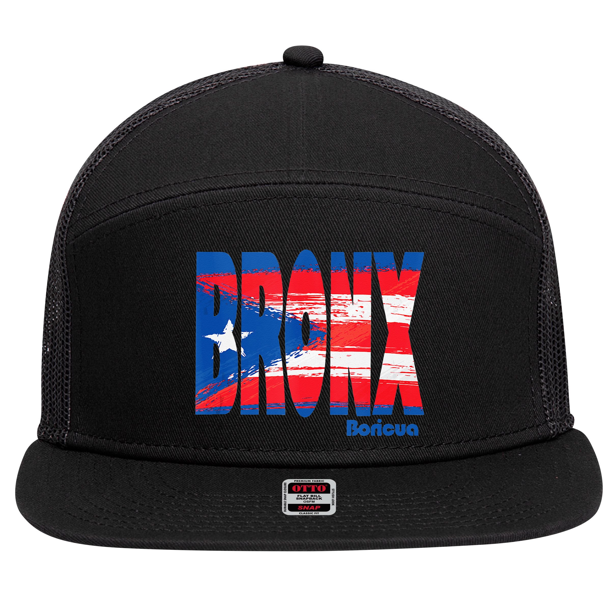 Boricua Roots Puerto Rico Pride PR Bronx Puerto Rico Flag 7 Panel Mesh Trucker Snapback Hat