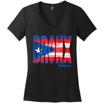 Boricua Roots Puerto Rico Pride PR Bronx Puerto Rico Flag Women's V-Neck T-Shirt