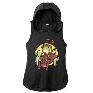 Bull Riding Rodeo Cowboy Frog Bull Rider Ladies PosiCharge Tri-Blend Wicking Draft Hoodie Tank