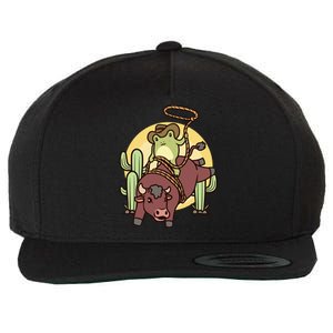 Bull Riding Rodeo Cowboy Frog Bull Rider Wool Snapback Cap