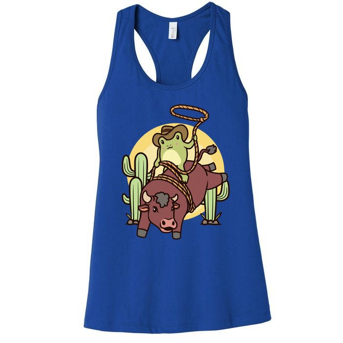 Bull Riding Rodeo Cowboy Frog Bull Rider Women's Racerback Tank