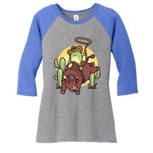 Bull Riding Rodeo Cowboy Frog Bull Rider Women's Tri-Blend 3/4-Sleeve Raglan Shirt