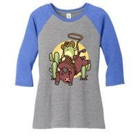 Bull Riding Rodeo Cowboy Frog Bull Rider Women's Tri-Blend 3/4-Sleeve Raglan Shirt