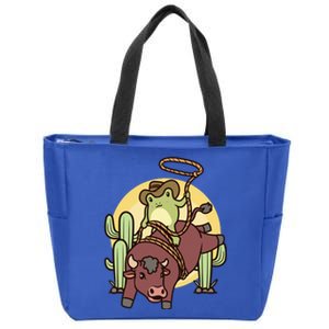 Bull Riding Rodeo Cowboy Frog Bull Rider Zip Tote Bag