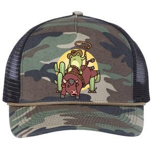 Bull Riding Rodeo Cowboy Frog Bull Rider Retro Rope Trucker Hat Cap