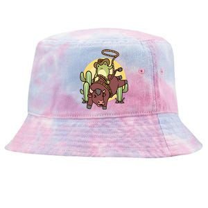 Bull Riding Rodeo Cowboy Frog Bull Rider Tie-Dyed Bucket Hat