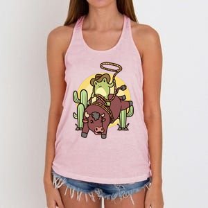 Bull Riding Rodeo Cowboy Frog Bull Rider Women's Knotted Racerback Tank