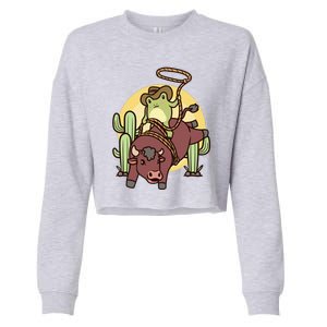 Bull Riding Rodeo Cowboy Frog Bull Rider Cropped Pullover Crew