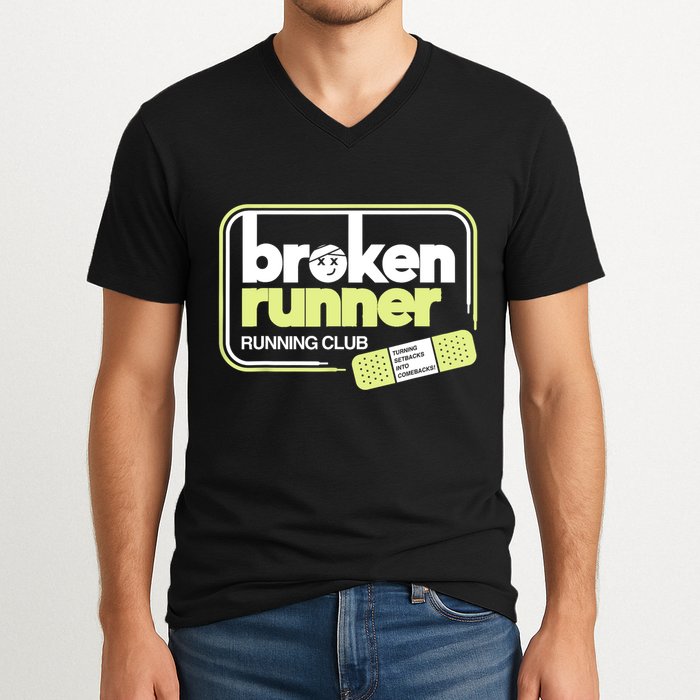 Broken Runner Running Club Turning Setbacks Into Comebacks V-Neck T-Shirt