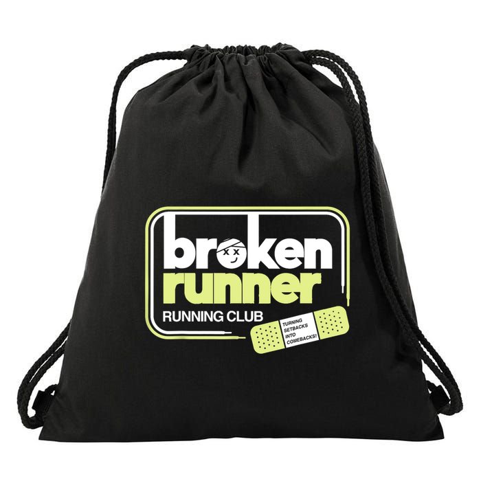 Broken Runner Running Club Turning Setbacks Into Comebacks Drawstring Bag