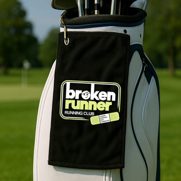 Broken Runner Running Club Turning Setbacks Into Comebacks Golf Towel