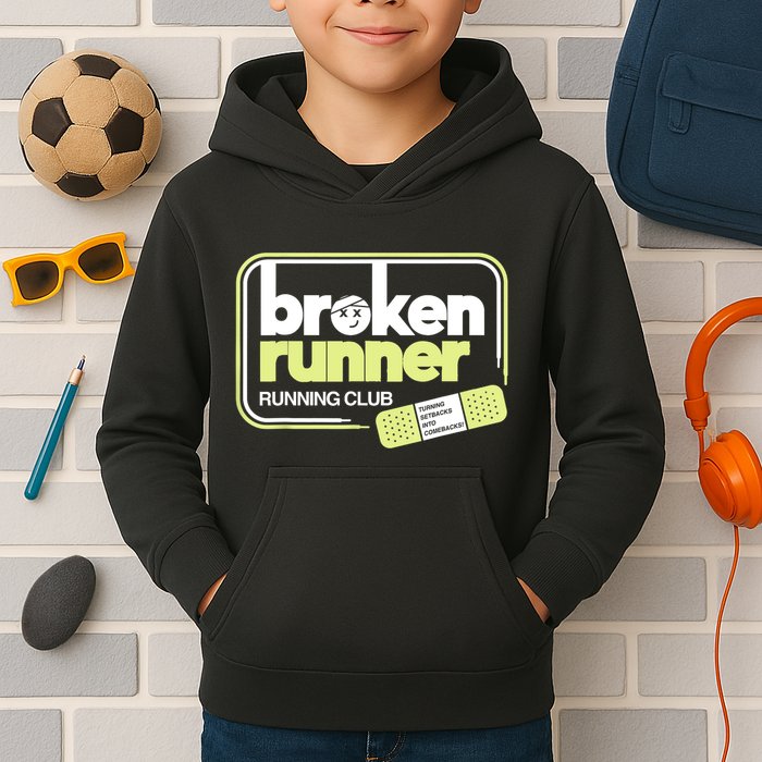 Broken Runner Running Club Turning Setbacks Into Comebacks Kids Hoodie