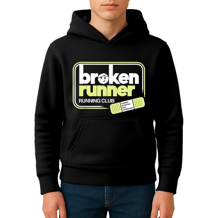 Broken Runner Running Club Turning Setbacks Into Comebacks Kids Hoodie