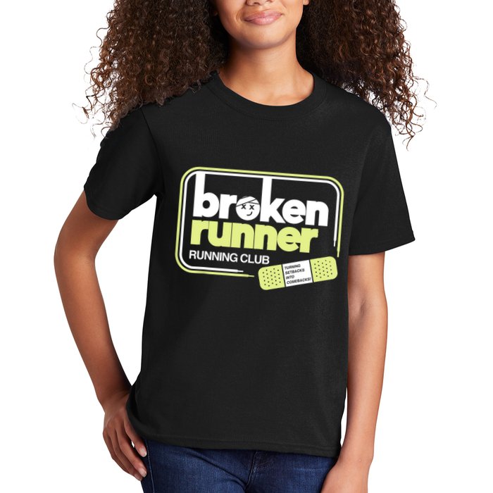 Broken Runner Running Club Turning Setbacks Into Comebacks Kids T-Shirt