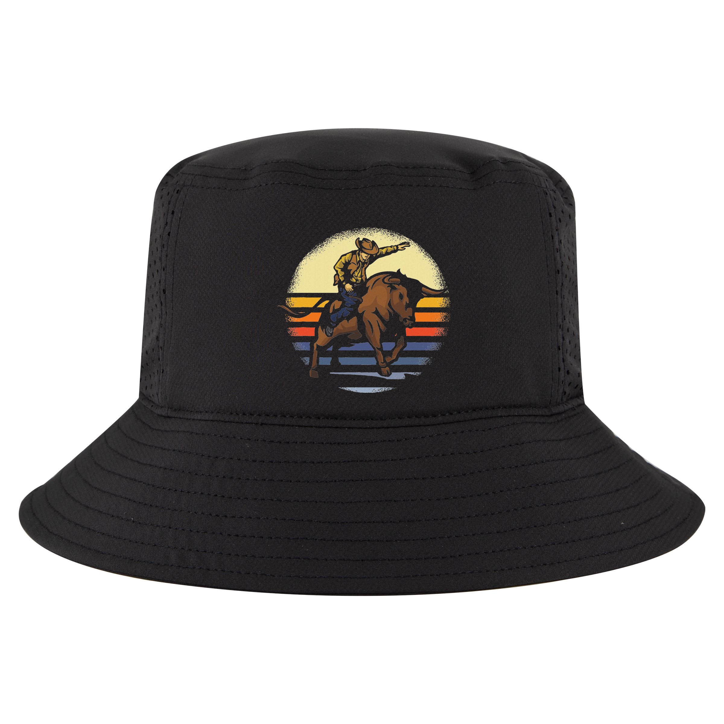 Bull Riding Rodeo Rider Cowboy Western Vintage Retro Gift Cool Comfort Performance Bucket Hat