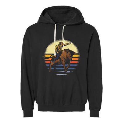 Bull Riding Rodeo Rider Cowboy Western Vintage Retro Gift Garment-Dyed Fleece Hoodie