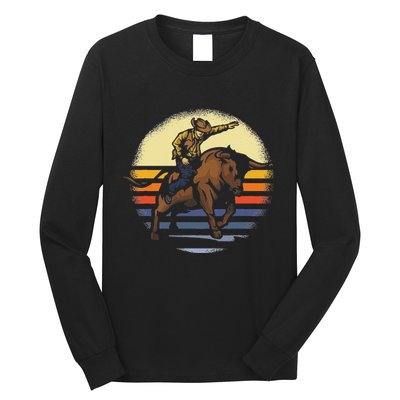 Bull Riding Rodeo Rider Cowboy Western Vintage Retro Gift Long Sleeve Shirt