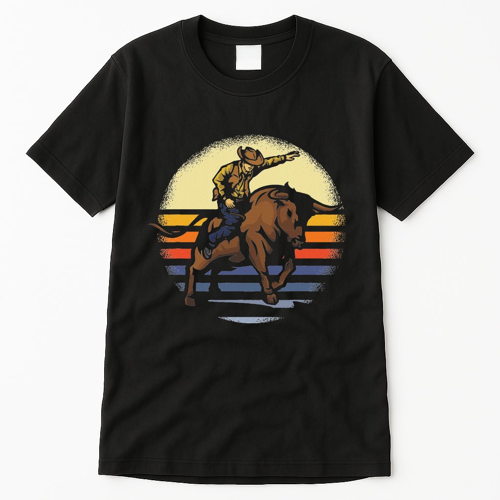Bull Riding Rodeo Rider Cowboy Western Vintage Retro Gift Tall T-Shirt