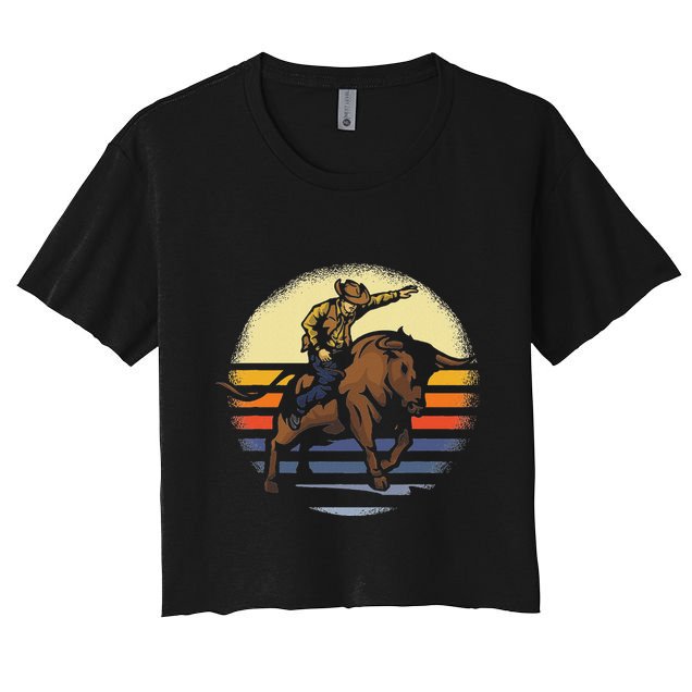 Bull Riding Rodeo Rider Cowboy Western Vintage Retro Gift Crop Top