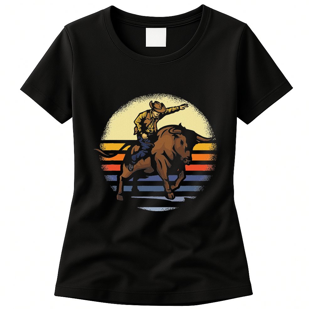 Bull Riding Rodeo Rider Cowboy Western Vintage Retro Gift Womens T-Shirt