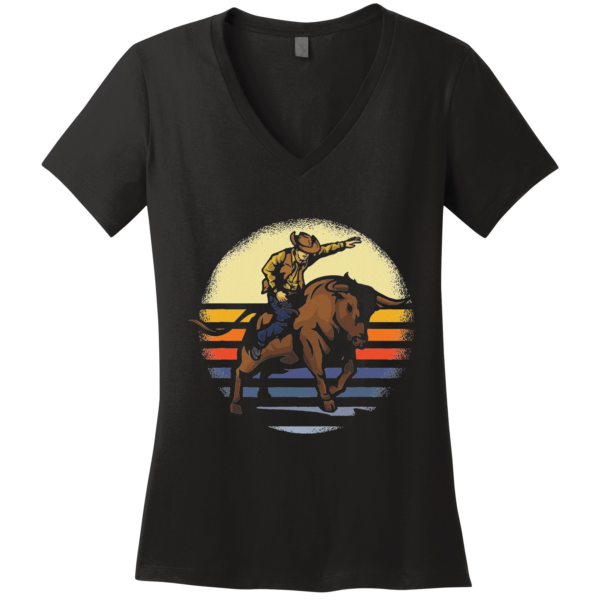 Bull Riding Rodeo Rider Cowboy Western Vintage Retro Gift Women's V-Neck T-Shirt
