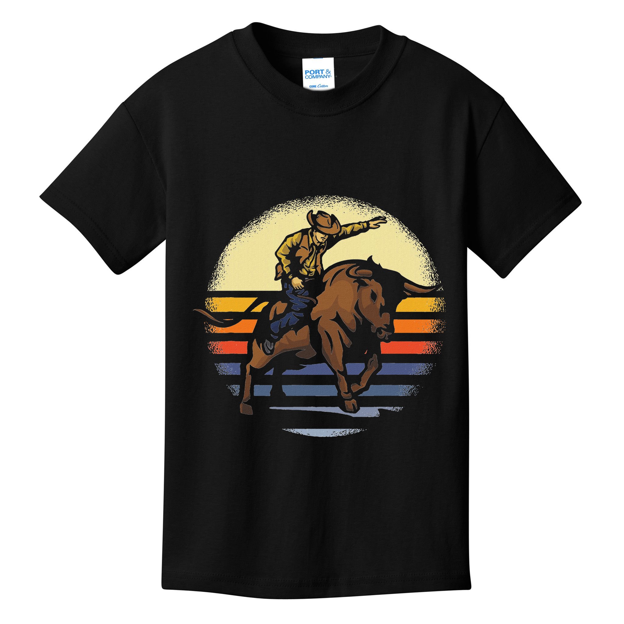 Bull Riding Rodeo Rider Cowboy Western Vintage Retro Gift Kids T-Shirt