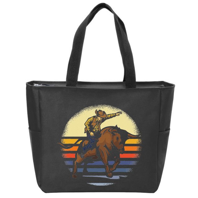Bull Riding Rodeo Rider Cowboy Western Vintage Retro Gift Zip Tote Bag