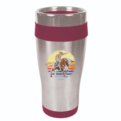 Bull Riding Rodeo Rider Cowboy Western Vintage Retro Gift 16oz Travel Tumbler