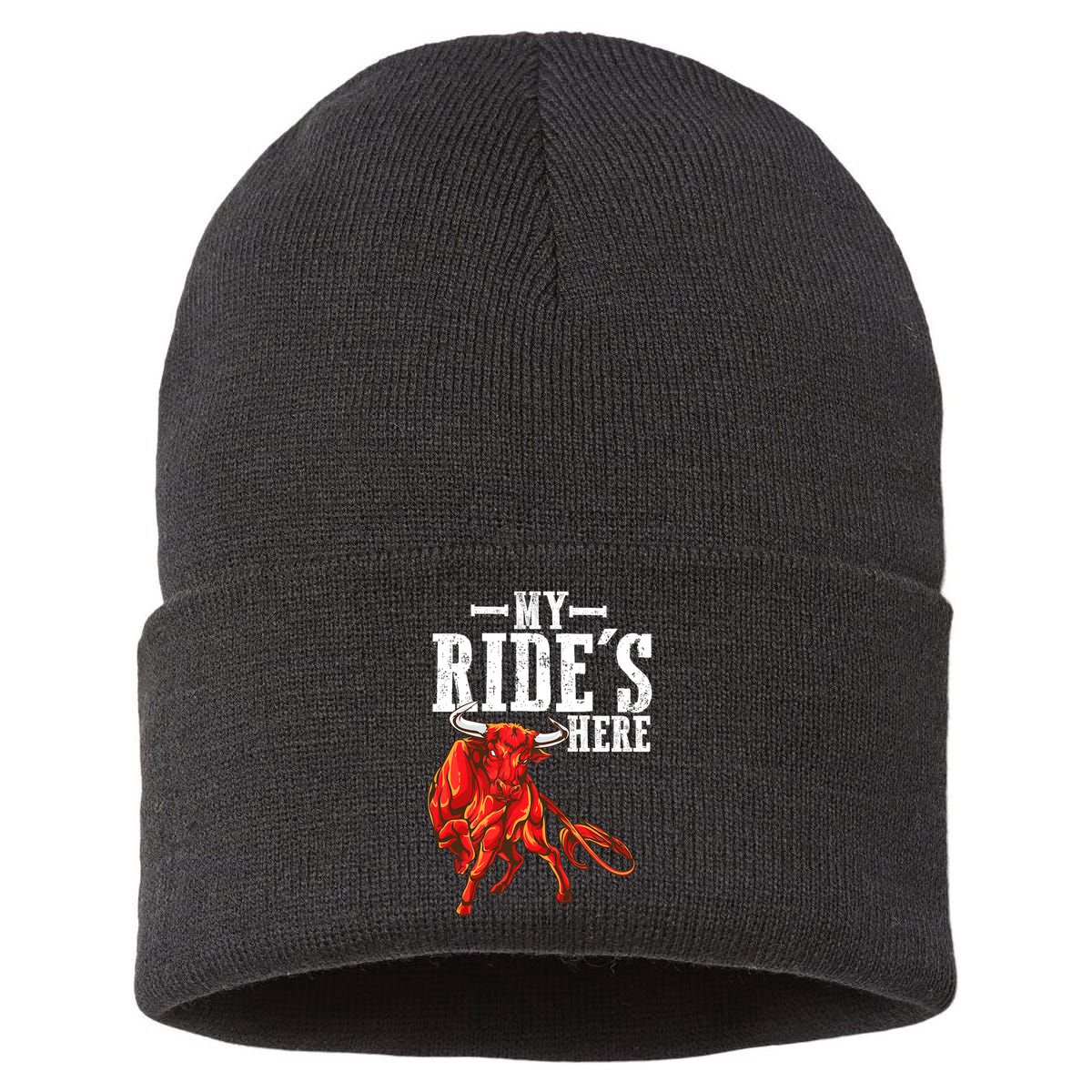 Bull Riders Rodeo my ride's here for Western Ranch Cowboys Sustainable Knit Beanie