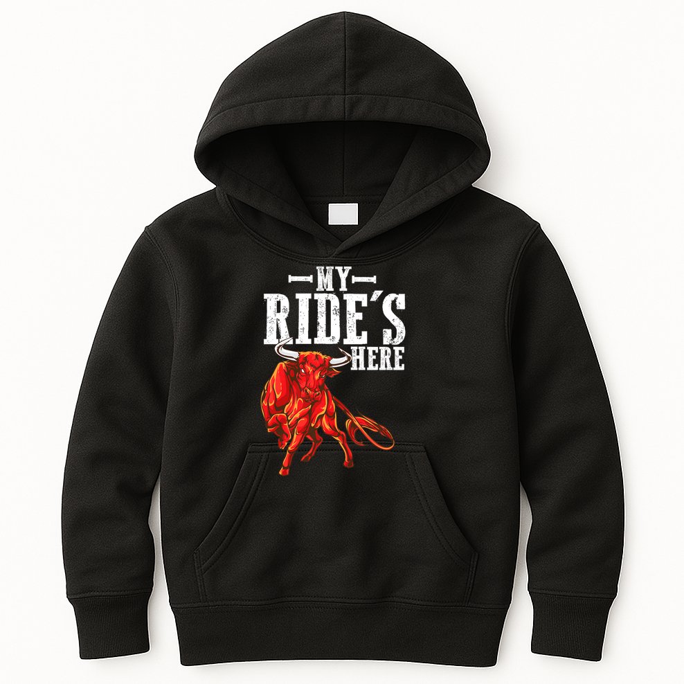 Bull Riders Rodeo my ride's here for Western Ranch Cowboys Kids Hoodie