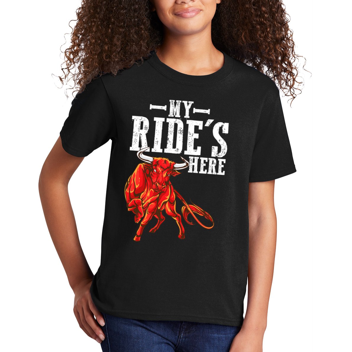 Bull Riders Rodeo my ride's here for Western Ranch Cowboys Kids T-Shirt